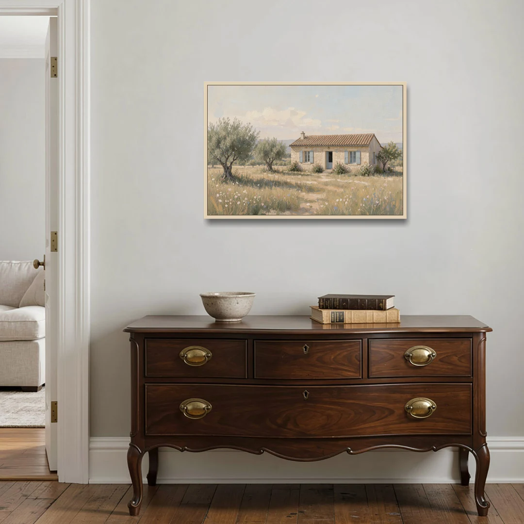 French Country Wall Art of a Provençal Farmhouse - Oak Framed Canvas Wall Art - Coffee Table - 36x24