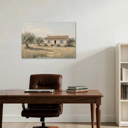 French Country Wall Art of a Provençal Farmhouse - Canvas Wall Art - Office - 36x24