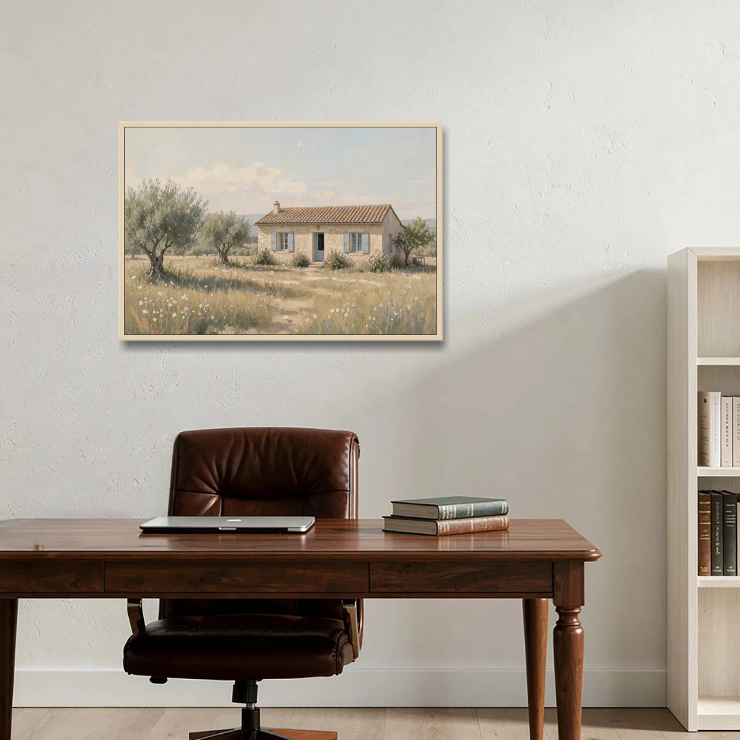 French Country Wall Art of a Provençal Farmhouse - Oak Framed Canvas Wall Art - Office - 36x24