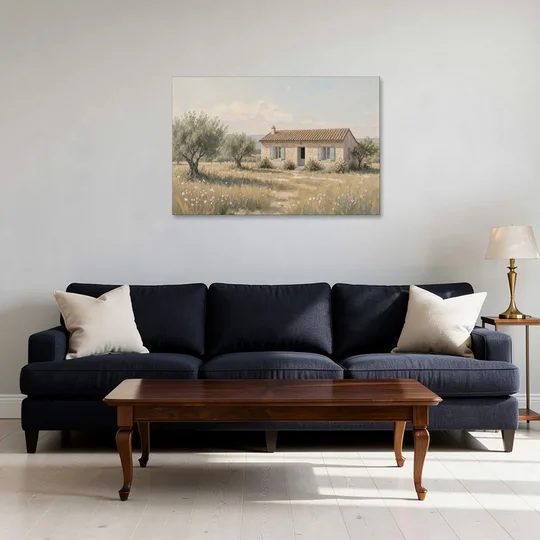 French Country Wall Art of a Provençal Farmhouse - Canvas Wall Art - Sofa - 36x24