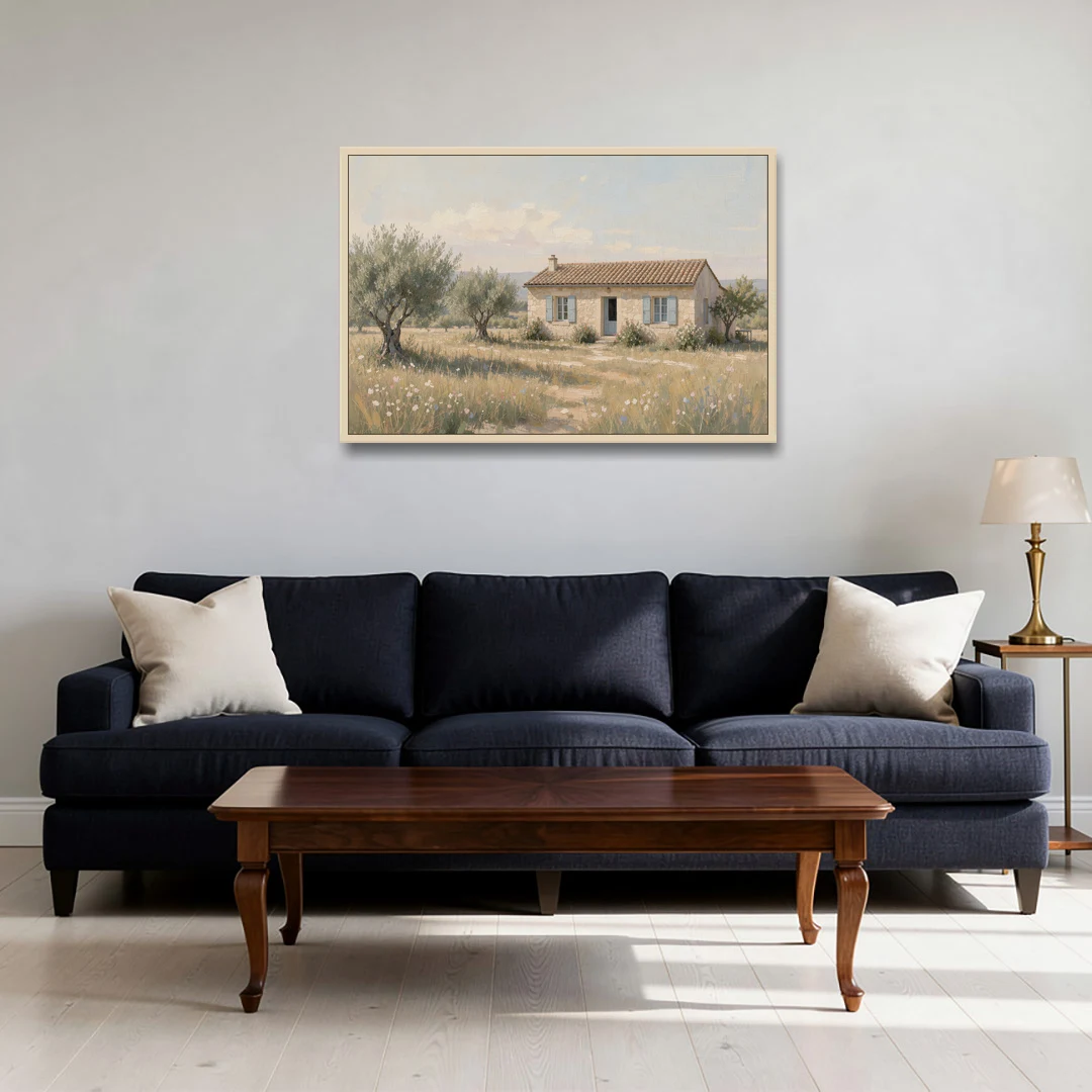 French Country Wall Art of a Provençal Farmhouse - Oak Framed Canvas Wall Art - Sofa - 36x24