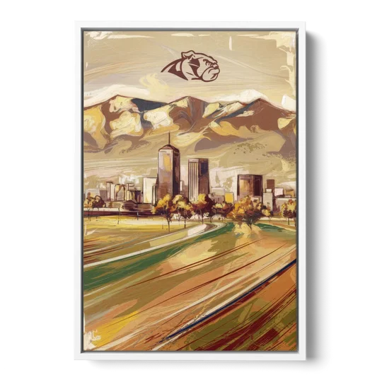 Fresno Cityscape and Team Spirit - White Framed Canvas Wall Art - Front