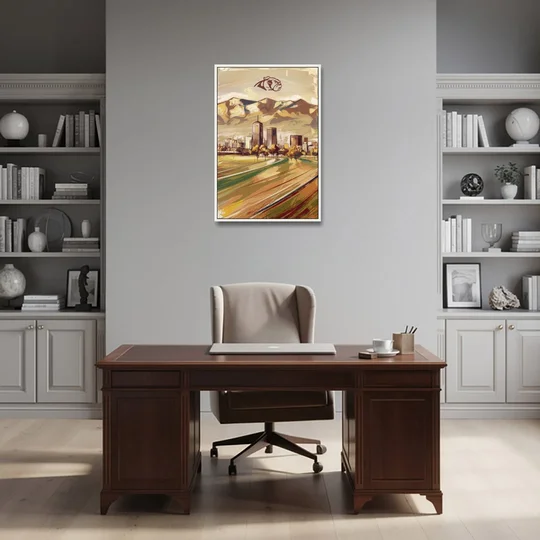 Fresno Cityscape and Team Spirit - White Framed Canvas Wall Art - Office - 24x36
