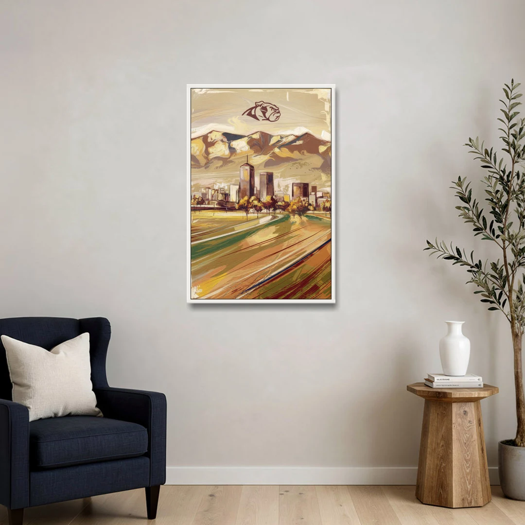 Fresno Cityscape and Team Spirit - White Framed Canvas Wall Art - Sofa - 24x36