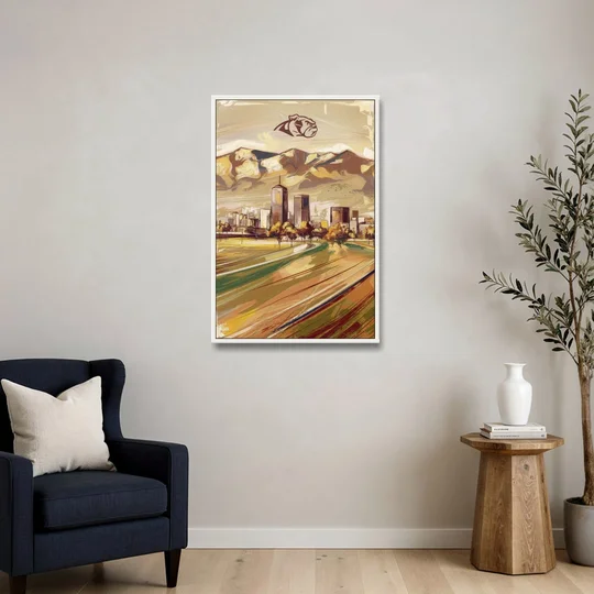 Fresno Cityscape and Team Spirit - White Framed Canvas Wall Art - Sofa - 24x36