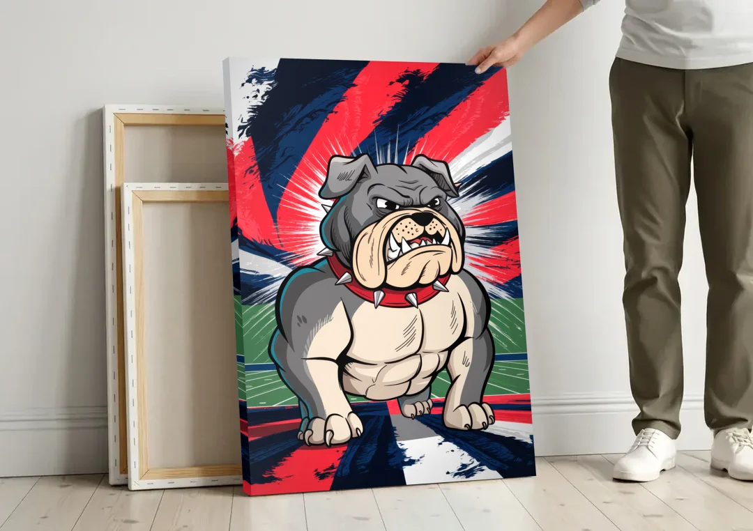 Fresno State Bulldogs Pride canvas wall art leaning against a wall next to blank canvases