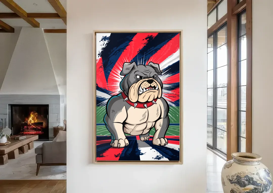 Fresno State Bulldogs Pride canvas wall art in a living room with a fireplace
