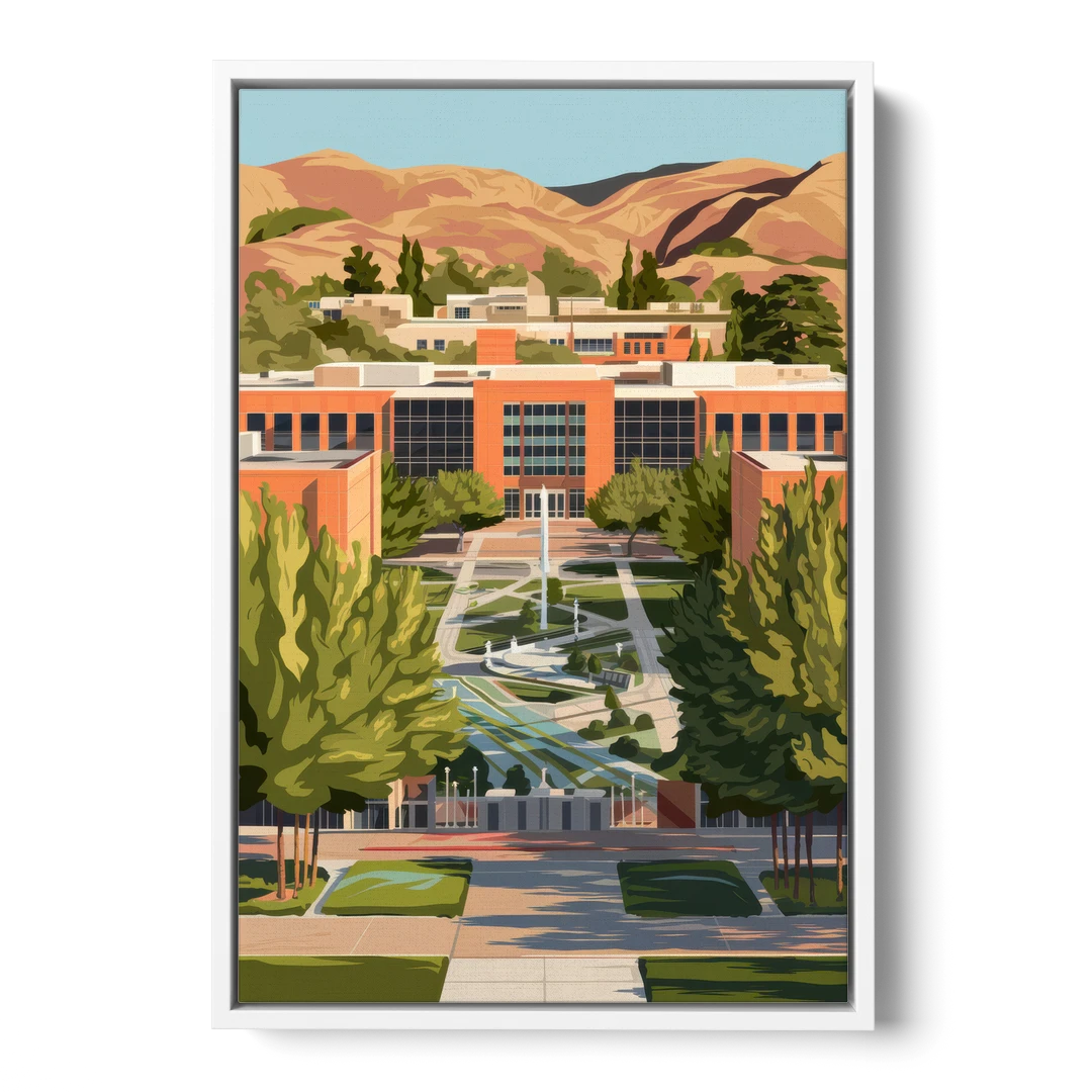 Fresno State Campus Vibes - White Framed Canvas Wall Art - Front