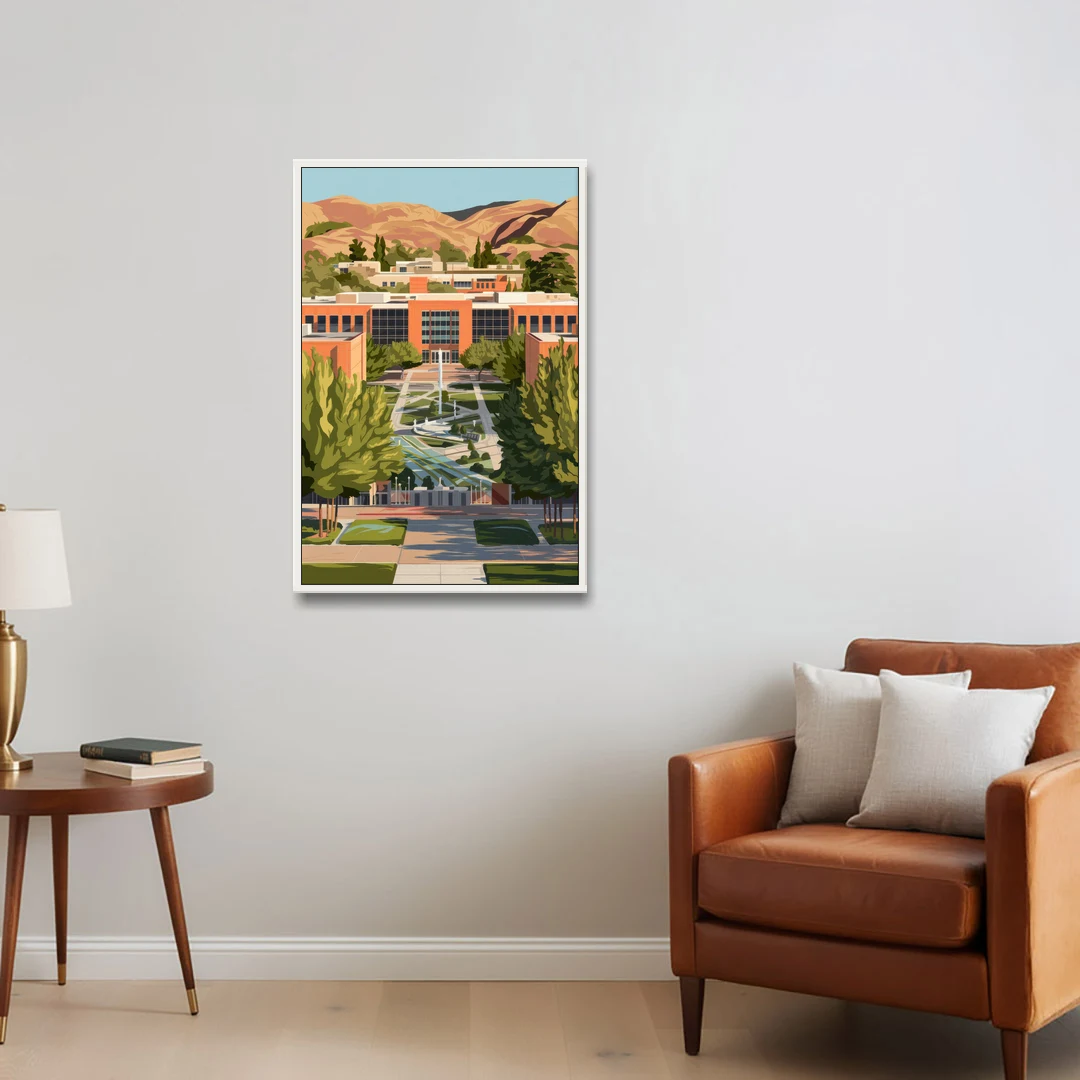 Fresno State Campus Vibes - White Framed Canvas Wall Art - Sofa - 24x36