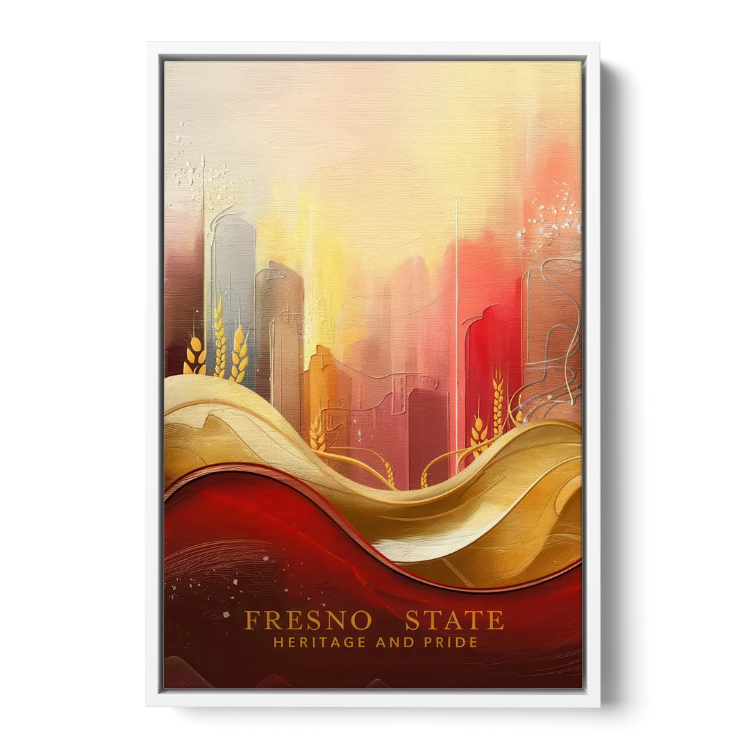 Fresno State Heritage and Pride - White Framed Canvas Wall Art - Front