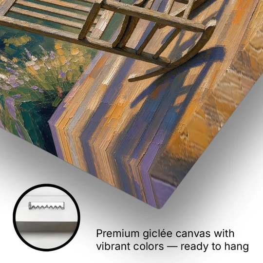 Front Porch Art with Rocking Chair and Lavender Basket - Canvas Wall Art - Gallery Wrap Corner