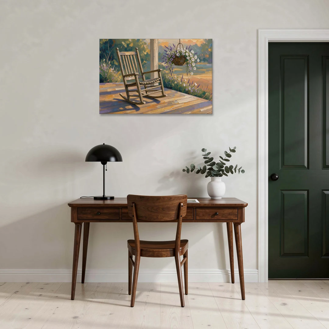 Front Porch Art with Rocking Chair and Lavender Basket - Canvas Wall Art - Office - 36x24