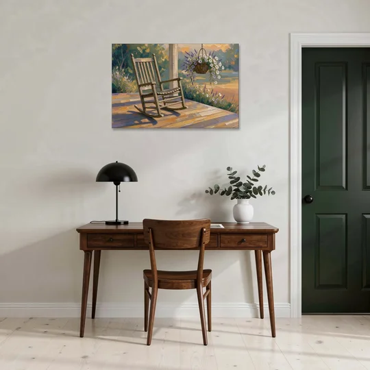 Front Porch Art with Rocking Chair and Lavender Basket - Canvas Wall Art - Office - 36x24
