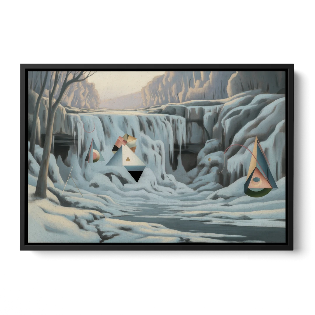 Frozen Falls in Winter - Black Framed Canvas Wall Art - Front