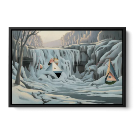 Frozen Falls in Winter - Black Framed Canvas Wall Art - Front