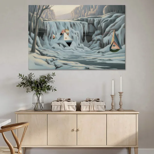 Frozen Falls in Winter - Canvas Wall Art - Coffee Table - 60x40