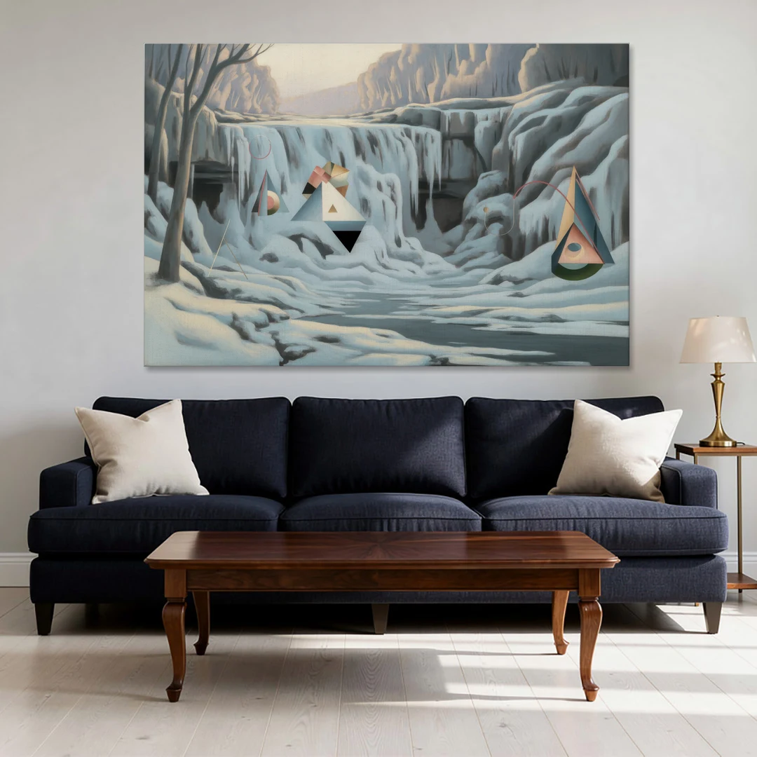 Frozen Falls in Winter - Canvas Wall Art - Sofa - 60x40