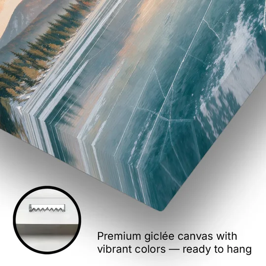 Frozen Lake Painting at Dawn - Canvas Wall Art - Gallery Wrap Corner