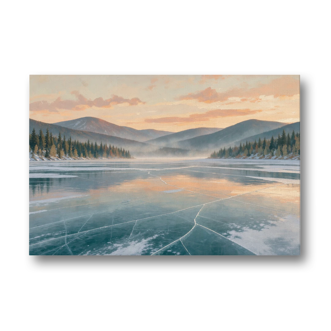 Frozen Lake Painting at Dawn - Canvas Wall Art - Front