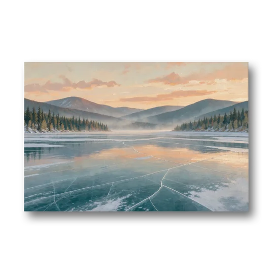 Frozen Lake Painting at Dawn - Canvas Wall Art - Front