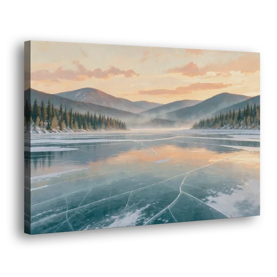 Frozen Lake Painting at Dawn - Canvas Wall Art - Side