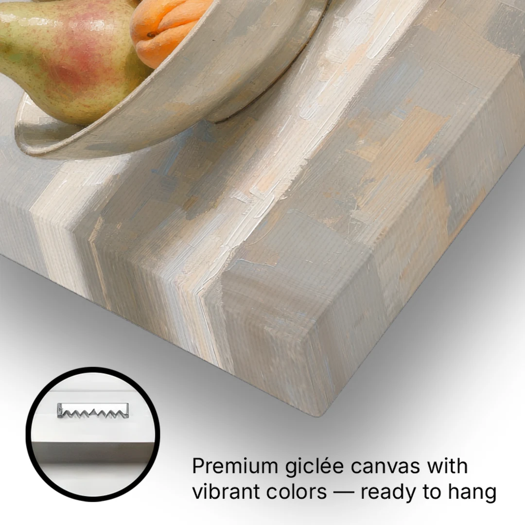 Fruit Bowl Still Life Painting With Pears and Grapes - Canvas Wall Art - Gallery Wrap Corner