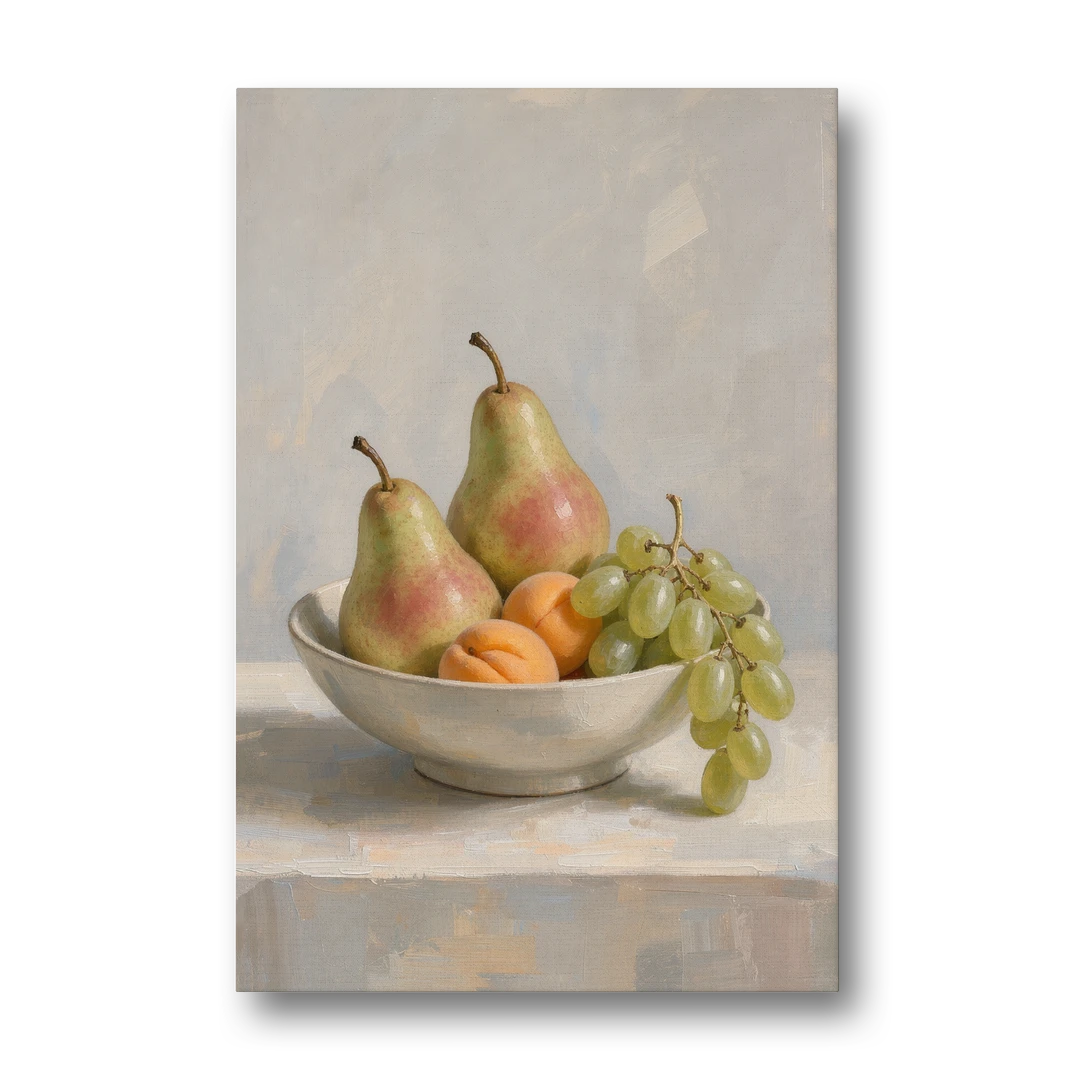 Fruit Bowl Still Life Painting With Pears and Grapes - Canvas Wall Art - Front