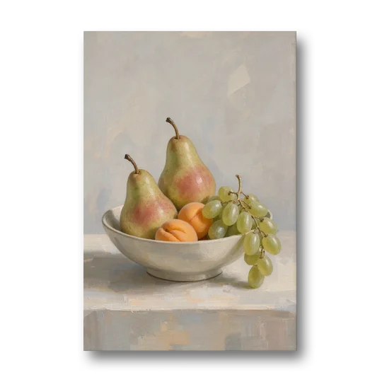 Fruit Bowl Still Life Painting With Pears and Grapes - Canvas Wall Art - Front