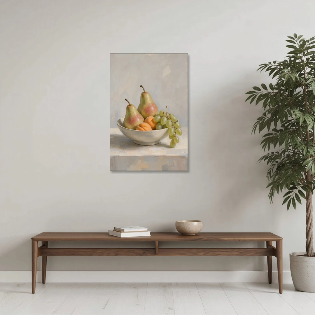 Fruit Bowl Still Life Painting With Pears and Grapes - Canvas Wall Art - Coffee Table - 24x36
