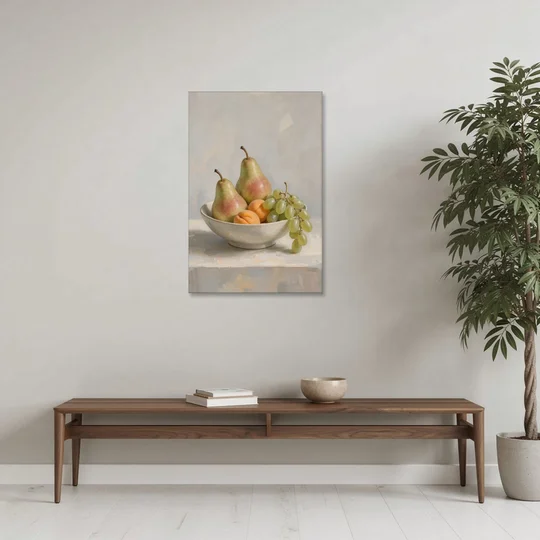 Fruit Bowl Still Life Painting With Pears and Grapes - Canvas Wall Art - Coffee Table - 24x36