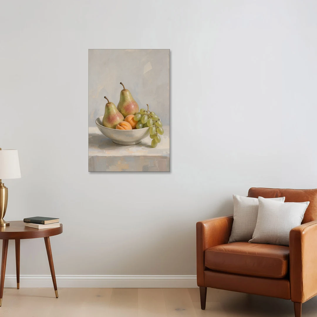 Fruit Bowl Still Life Painting With Pears and Grapes - Canvas Wall Art - Sofa - 24x36