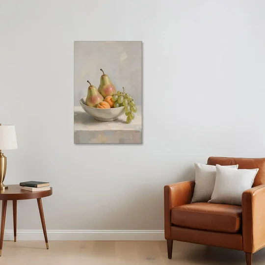 Fruit Bowl Still Life Painting With Pears and Grapes - Canvas Wall Art - Sofa - 24x36