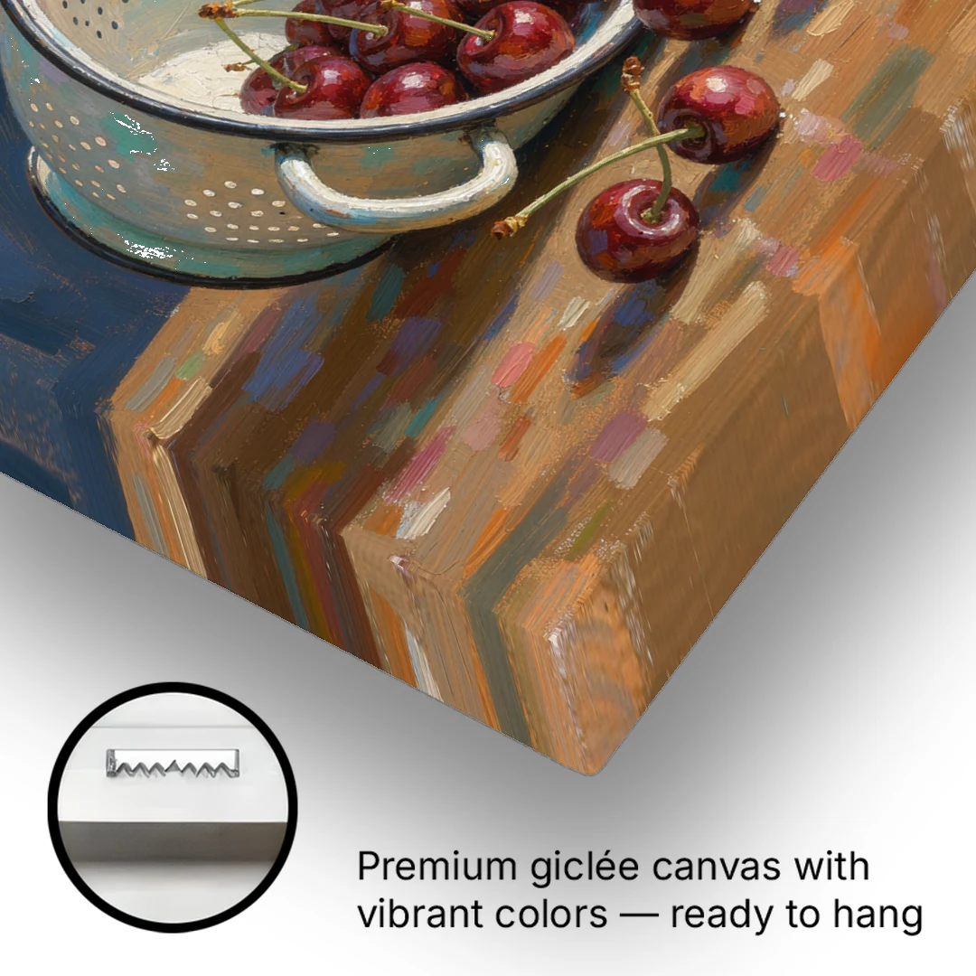 Fruit Still Life Painting with Spilled Cherries - Canvas Wall Art - Gallery Wrap Corner
