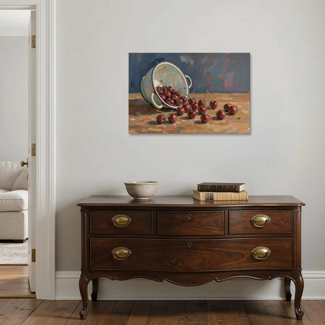 Fruit Still Life Painting with Spilled Cherries - Canvas Wall Art - Coffee Table - 36x24