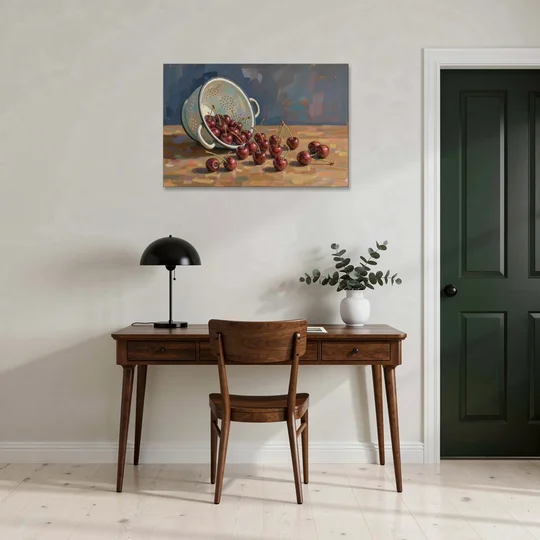 Fruit Still Life Painting with Spilled Cherries - Canvas Wall Art - Office - 36x24