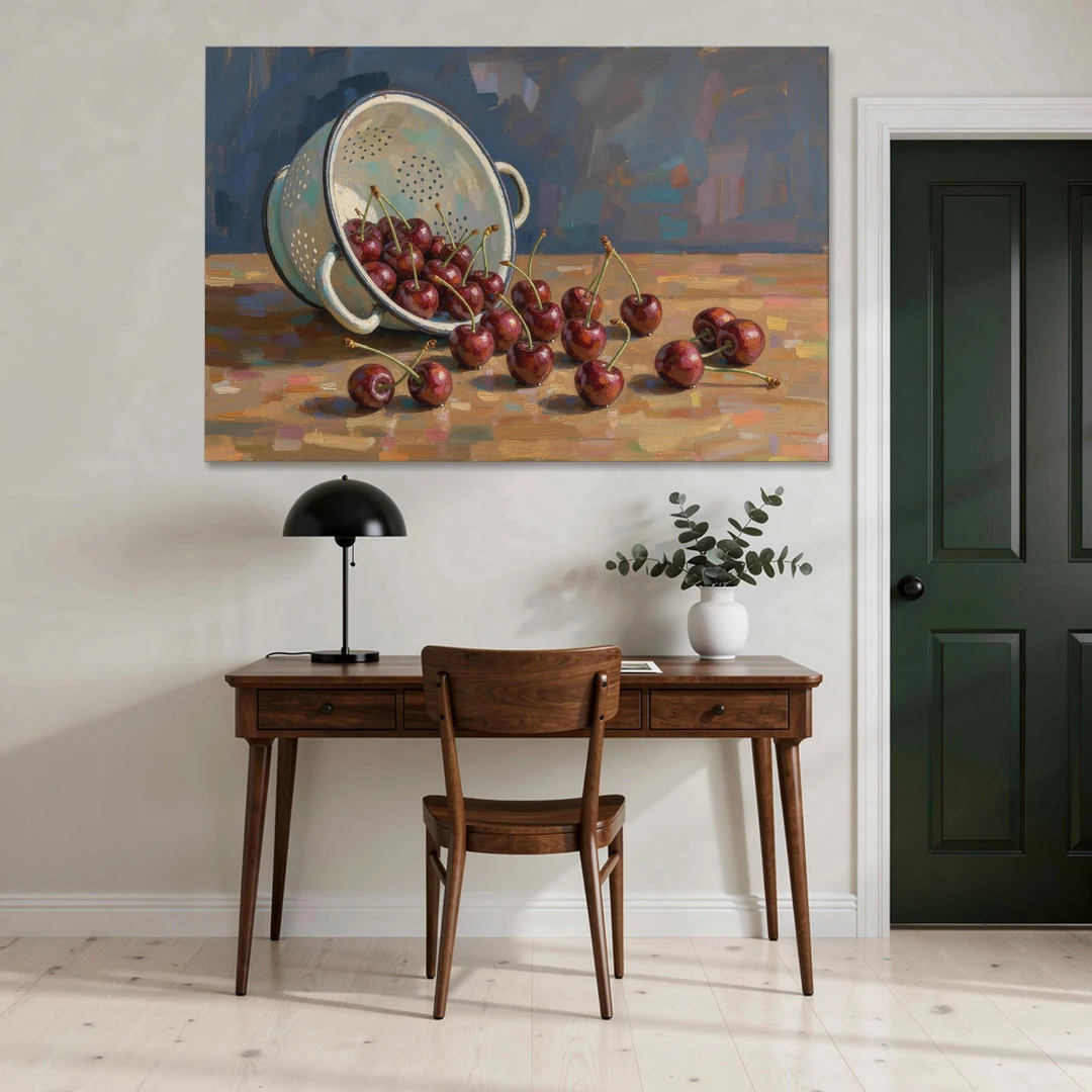 Fruit Still Life Painting with Spilled Cherries - Canvas Wall Art - Office - 60x40