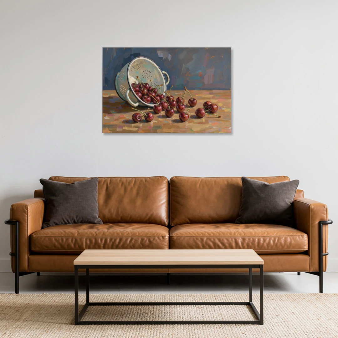 Fruit Still Life Painting with Spilled Cherries - Canvas Wall Art - Sofa - 36x24