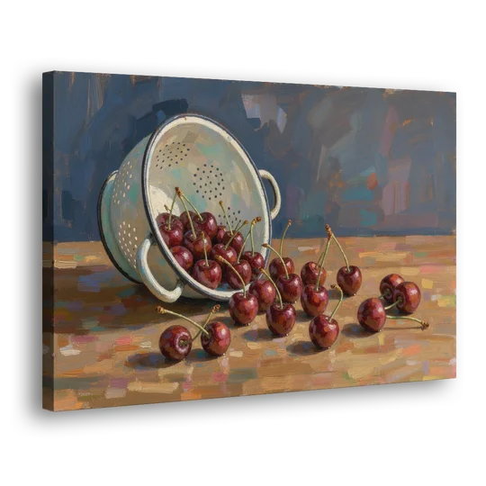 Fruit Still Life Painting with Spilled Cherries - Canvas Wall Art - Side