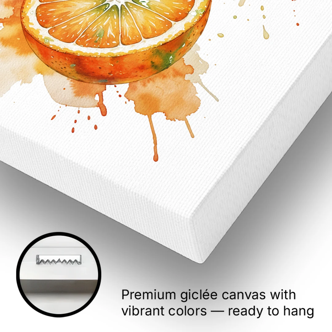 Fruit Wall Decor with Flying Orange Halves - Canvas Wall Art - Gallery Wrap Corner