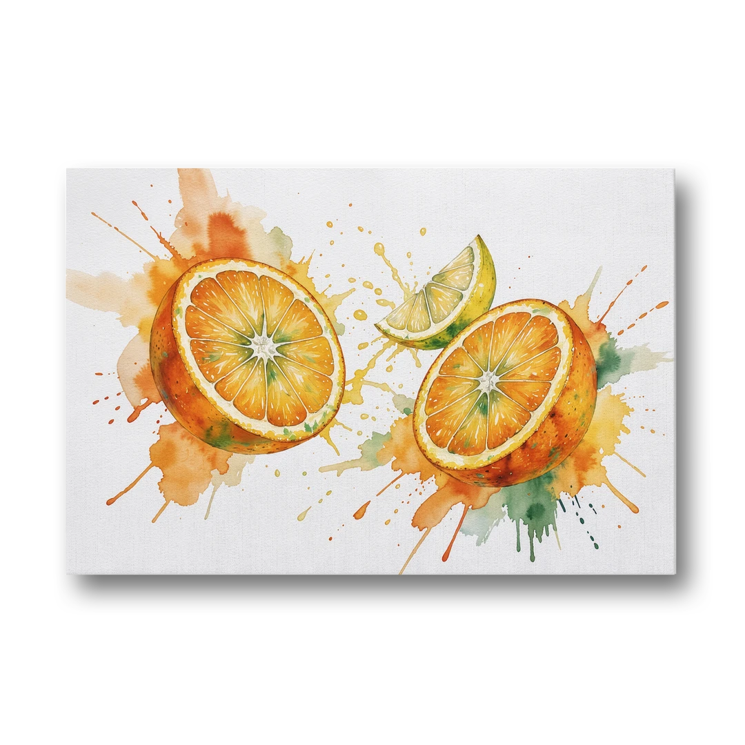 Fruit Wall Decor with Flying Orange Halves - Canvas Wall Art - Front