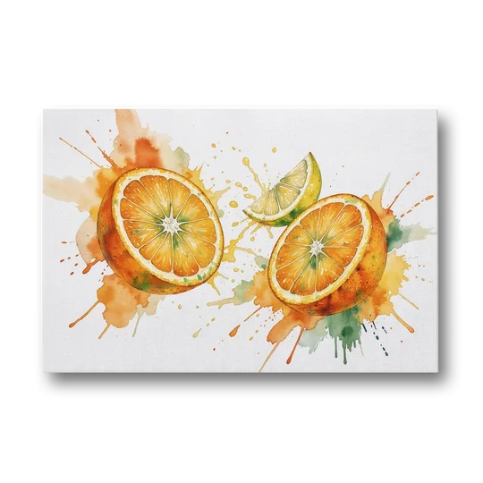 Fruit Wall Decor with Flying Orange Halves - Canvas Wall Art - Front