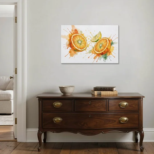 Fruit Wall Decor with Flying Orange Halves - Canvas Wall Art - Coffee Table - 36x24