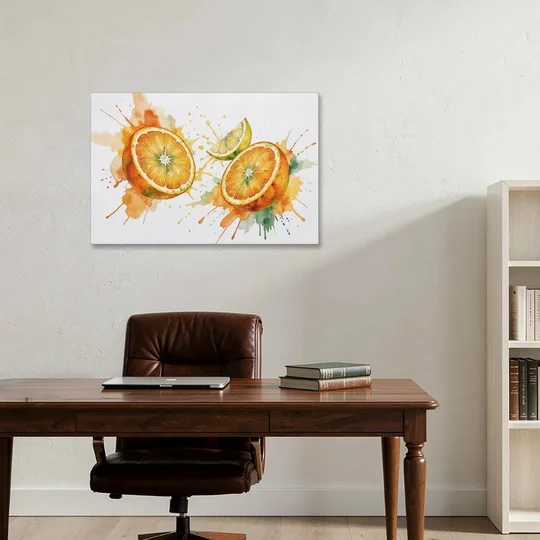 Fruit Wall Decor with Flying Orange Halves - Canvas Wall Art - Office - 36x24