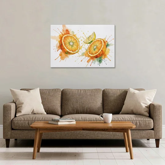 Fruit Wall Decor with Flying Orange Halves - Canvas Wall Art - Sofa - 36x24