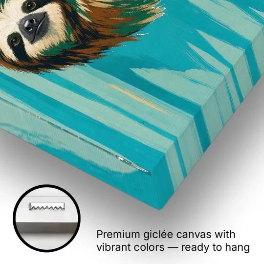 Fun Bathroom Wall Art with a Hanging Sloth - Canvas Wall Art - Gallery Wrap Corner