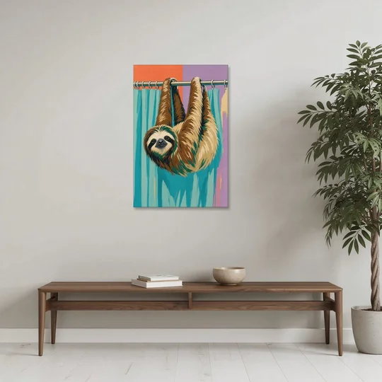 Fun Bathroom Wall Art with a Hanging Sloth - Canvas Wall Art - Coffee Table - 24x36
