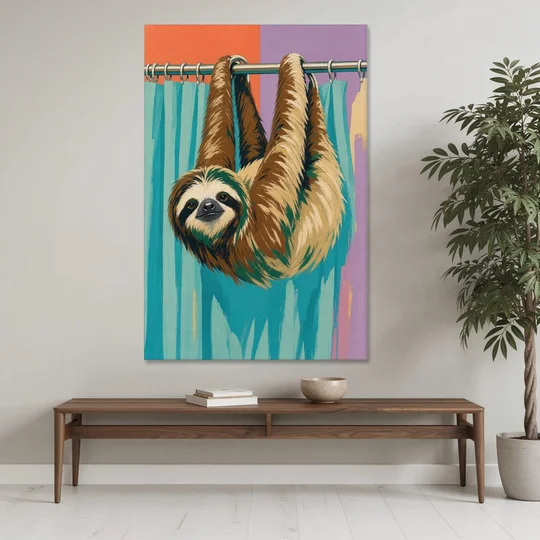 Fun Bathroom Wall Art with a Hanging Sloth - Canvas Wall Art - Coffee Table - 40x60