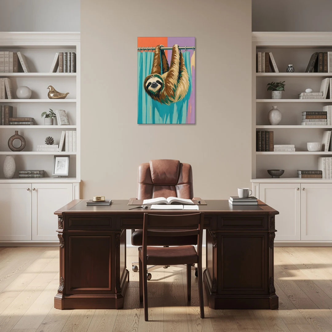 Fun Bathroom Wall Art with a Hanging Sloth - Canvas Wall Art - Office - 24x36
