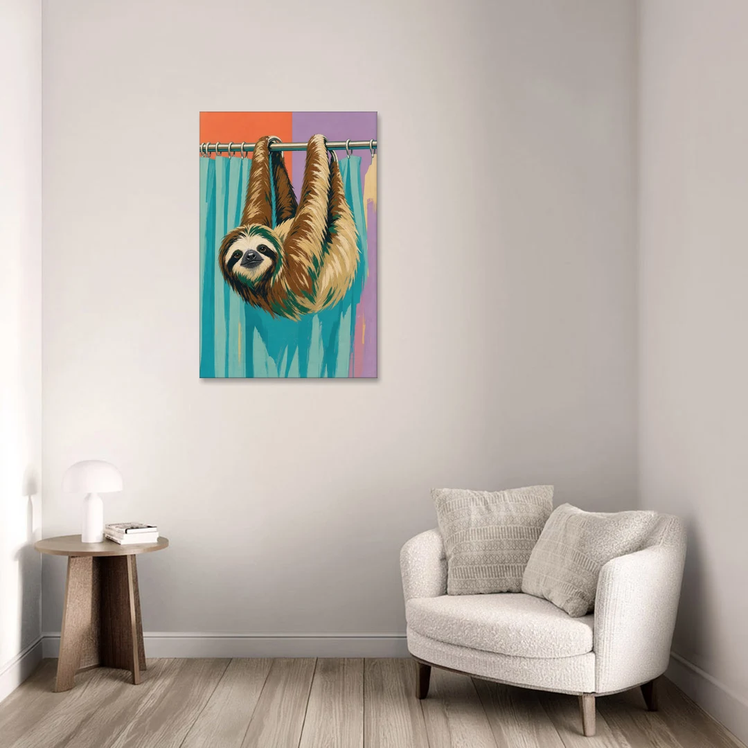 Fun Bathroom Wall Art with a Hanging Sloth - Canvas Wall Art - Sofa - 24x36