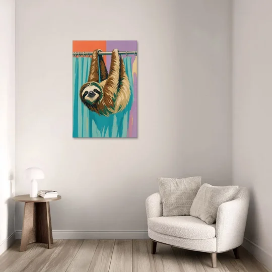 Fun Bathroom Wall Art with a Hanging Sloth - Canvas Wall Art - Sofa - 24x36
